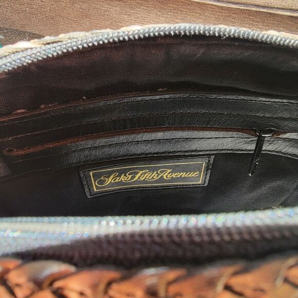 #Vintage #Saks Fifth Avenue Golden Braided Weaved Zip Shoulder Bag Purse: RARE - Picture 6 of 11
